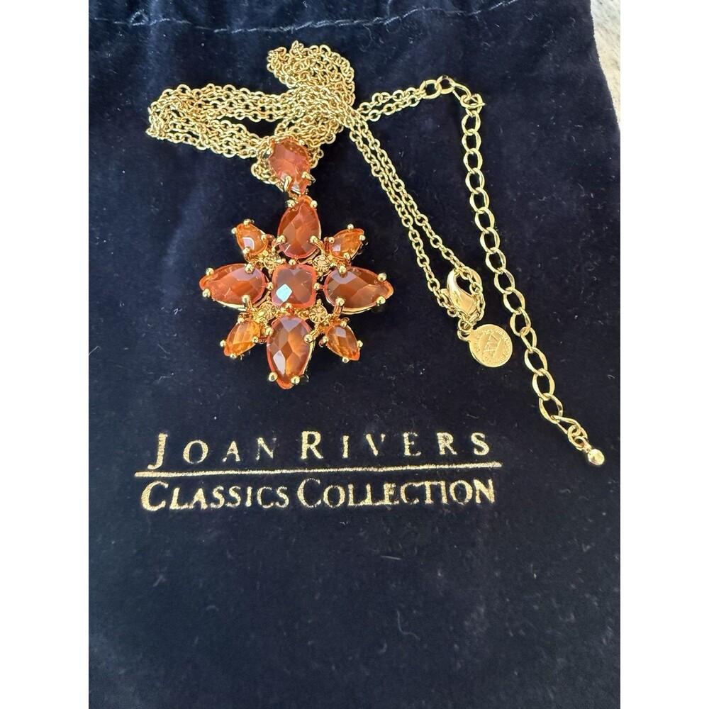 Joan Rivers Classics Collection Double Gold Tone Chain Tangerine Orange Flower - Picture 1 of 13